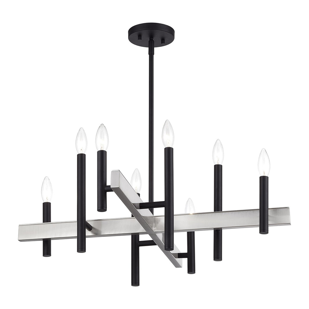8 Light Black Medium Chandelier With Brushed Nickel Accents