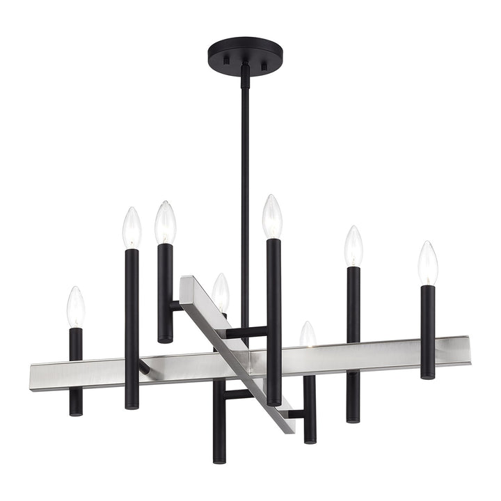 8 Light Black Medium Chandelier With Brushed Nickel Accents