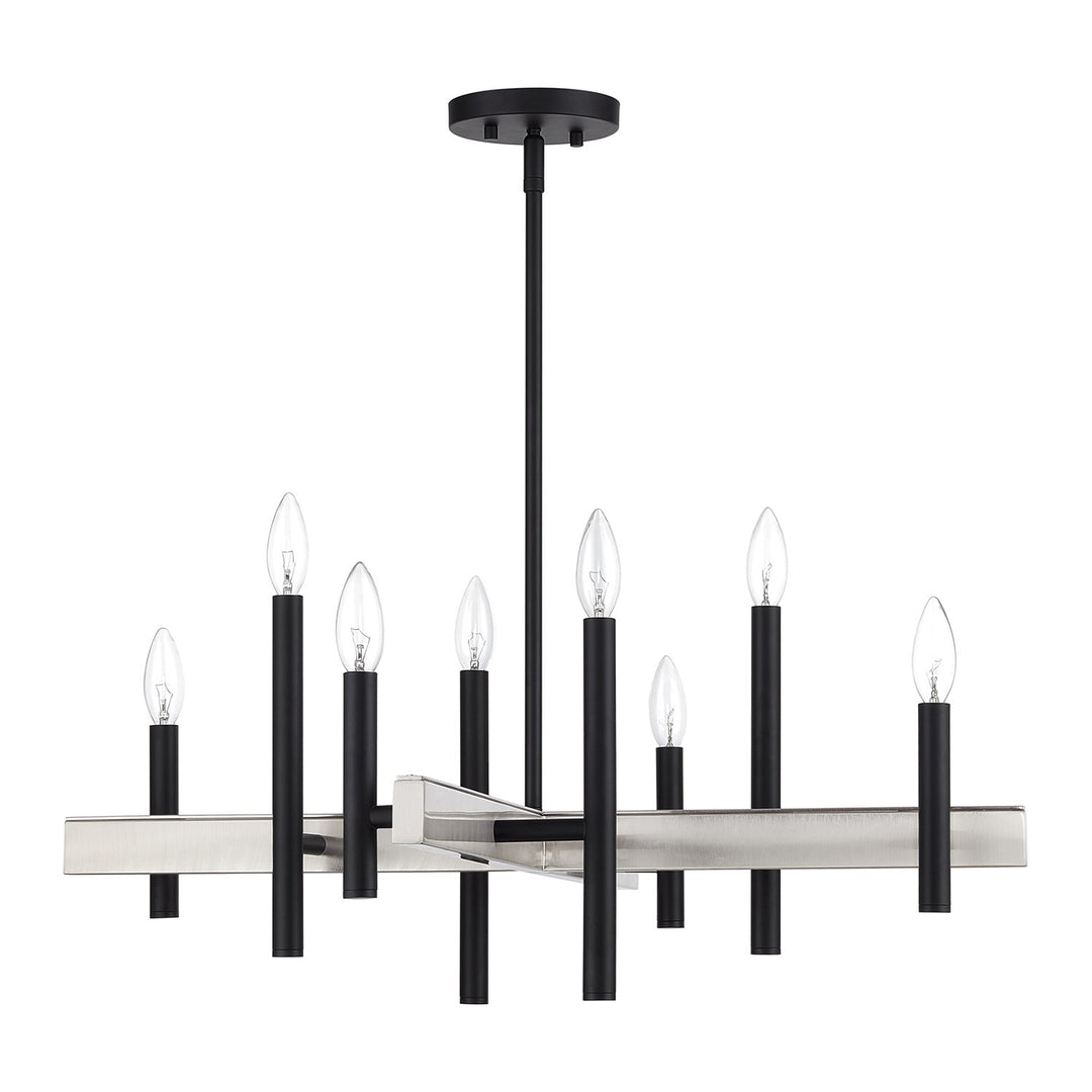 8 Light Black Medium Chandelier With Brushed Nickel Accents