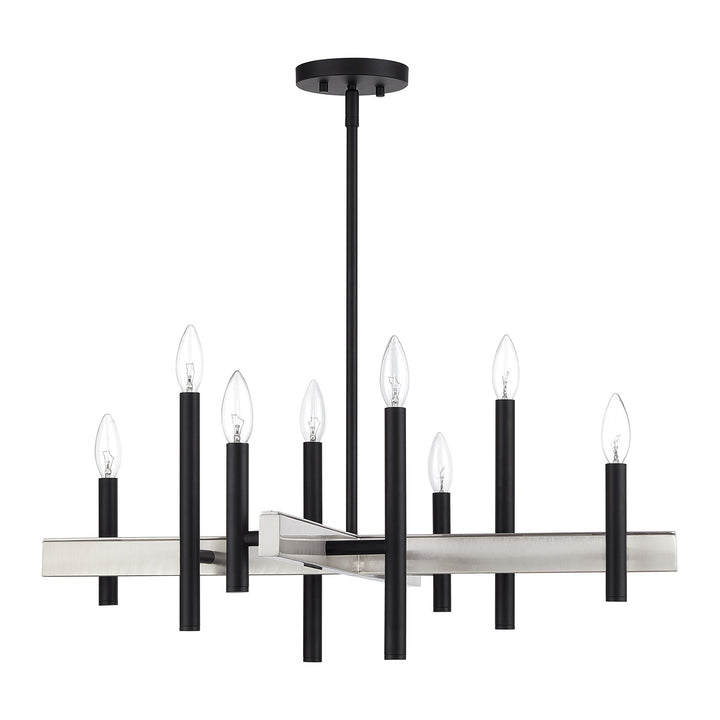 8 Light Black Medium Chandelier With Brushed Nickel Accents