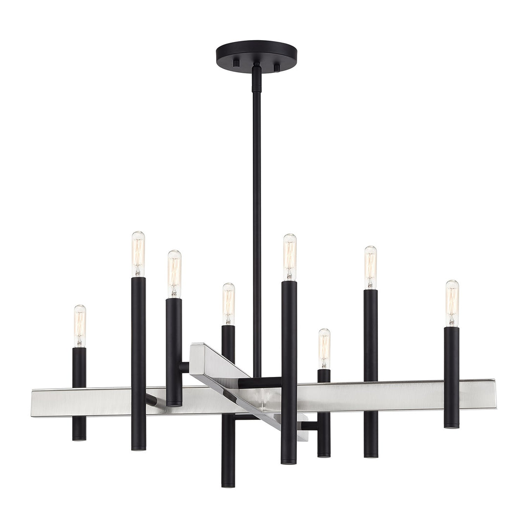 8 Light Black Medium Chandelier With Brushed Nickel Accents
