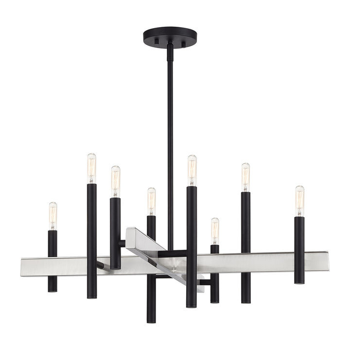 8 Light Black Medium Chandelier With Brushed Nickel Accents