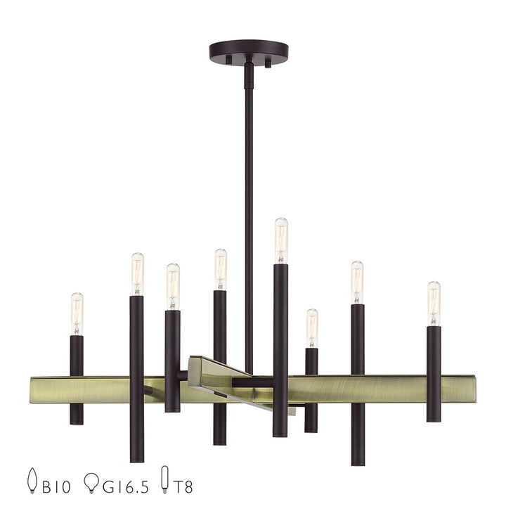 8 Light Bronze Medium Chandelier With Antique Brass Accents by Livex Lighting