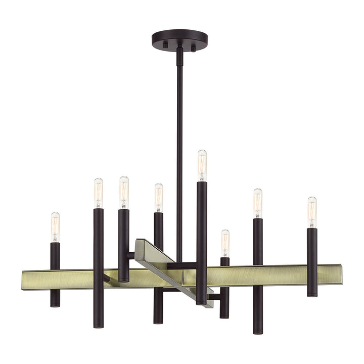 8 Light Bronze Medium Chandelier With Antique Brass Accents