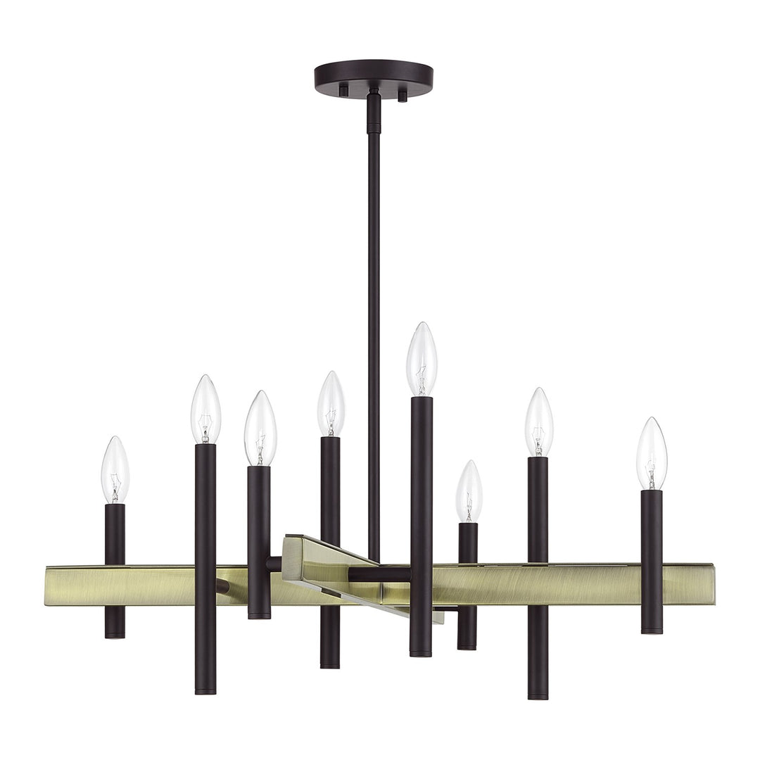 8 Light Bronze Medium Chandelier With Antique Brass Accents