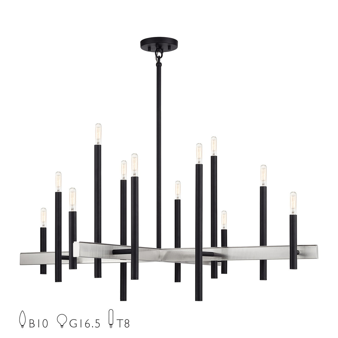 12 Light Black Extra Large Foyer Chandelier With Brushed Nickel Accents by Livex Lighting