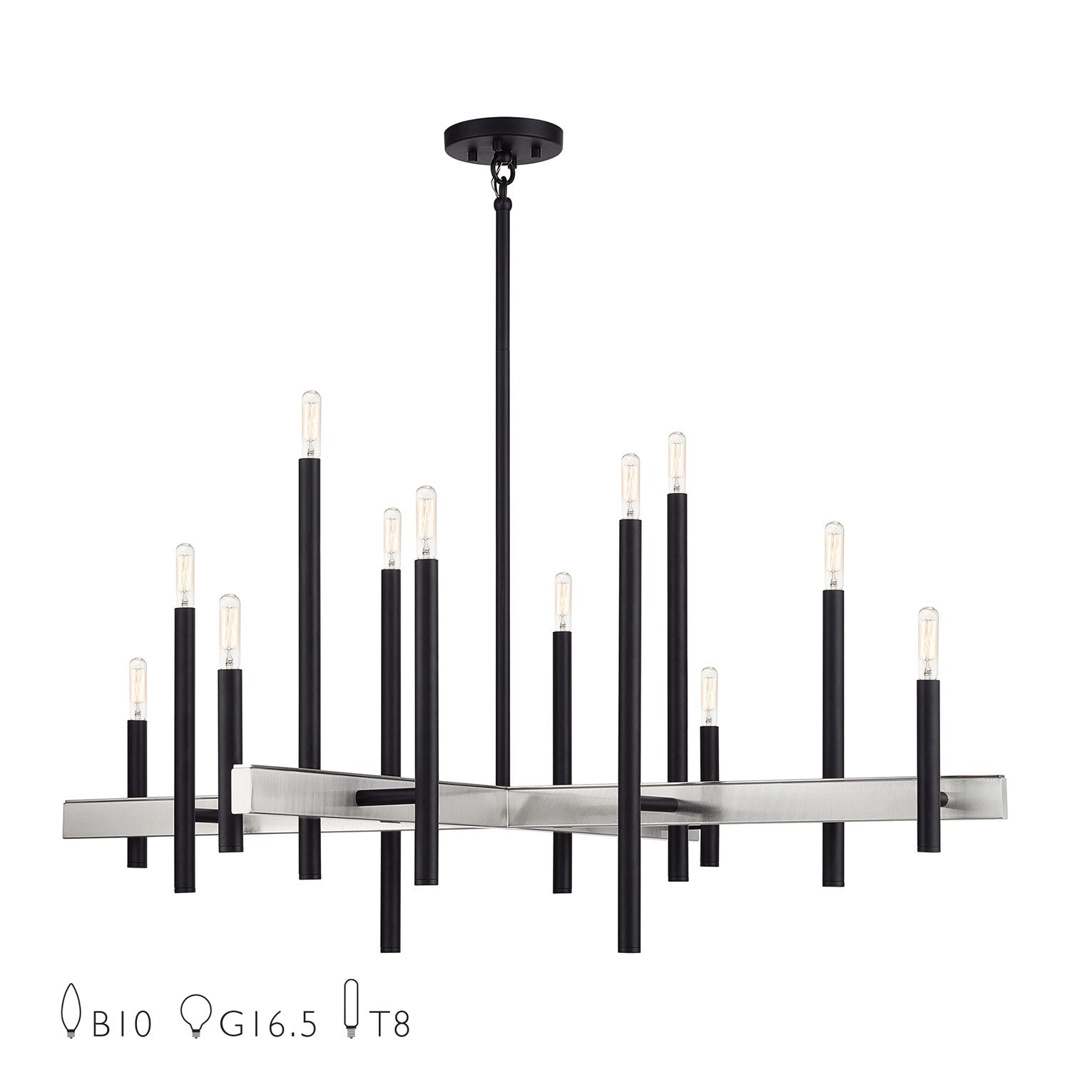 12 Light Black Extra Large Foyer Chandelier With Brushed Nickel Accents by Livex Lighting
