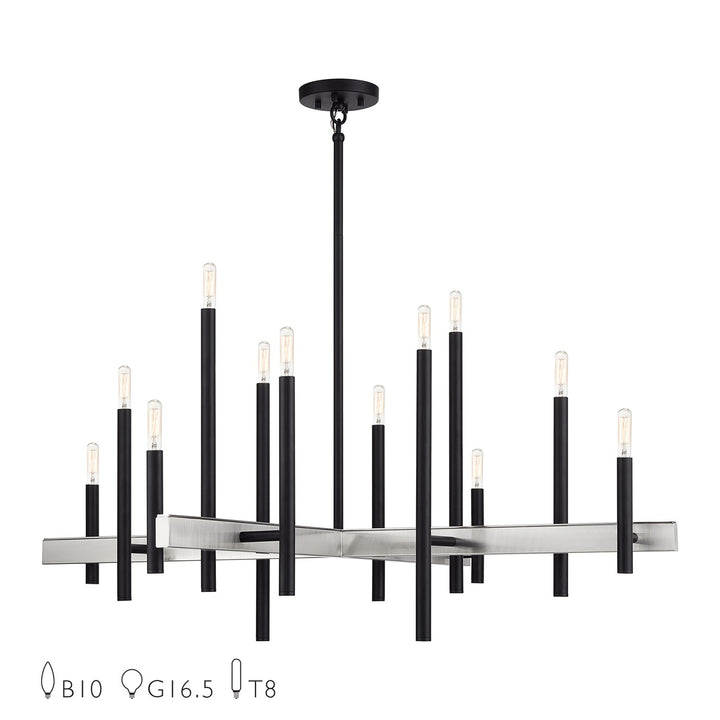 12 Light Black Extra Large Foyer Chandelier With Brushed Nickel Accents by Livex Lighting