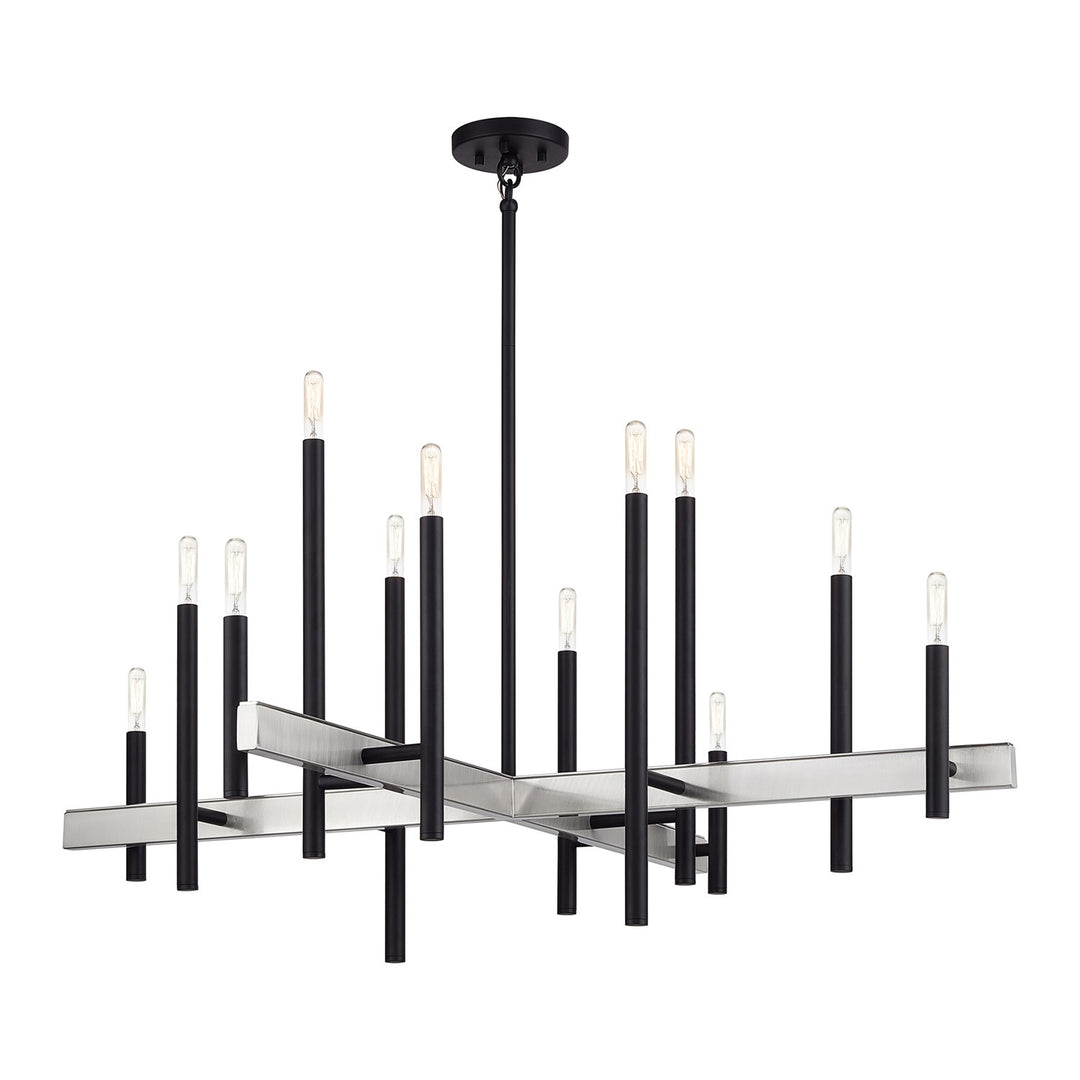 12 Light Black Extra Large Foyer Chandelier With Brushed Nickel Accents