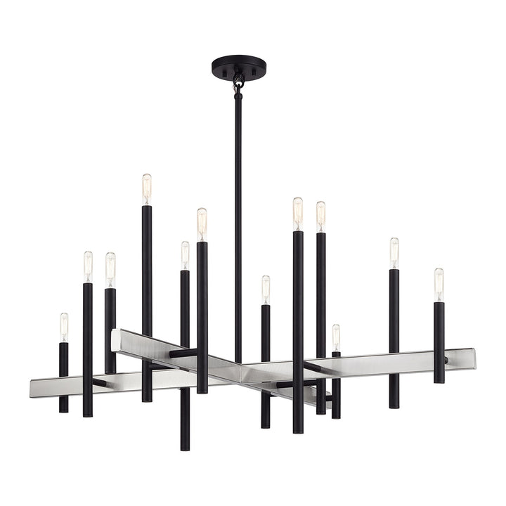 12 Light Black Extra Large Foyer Chandelier With Brushed Nickel Accents