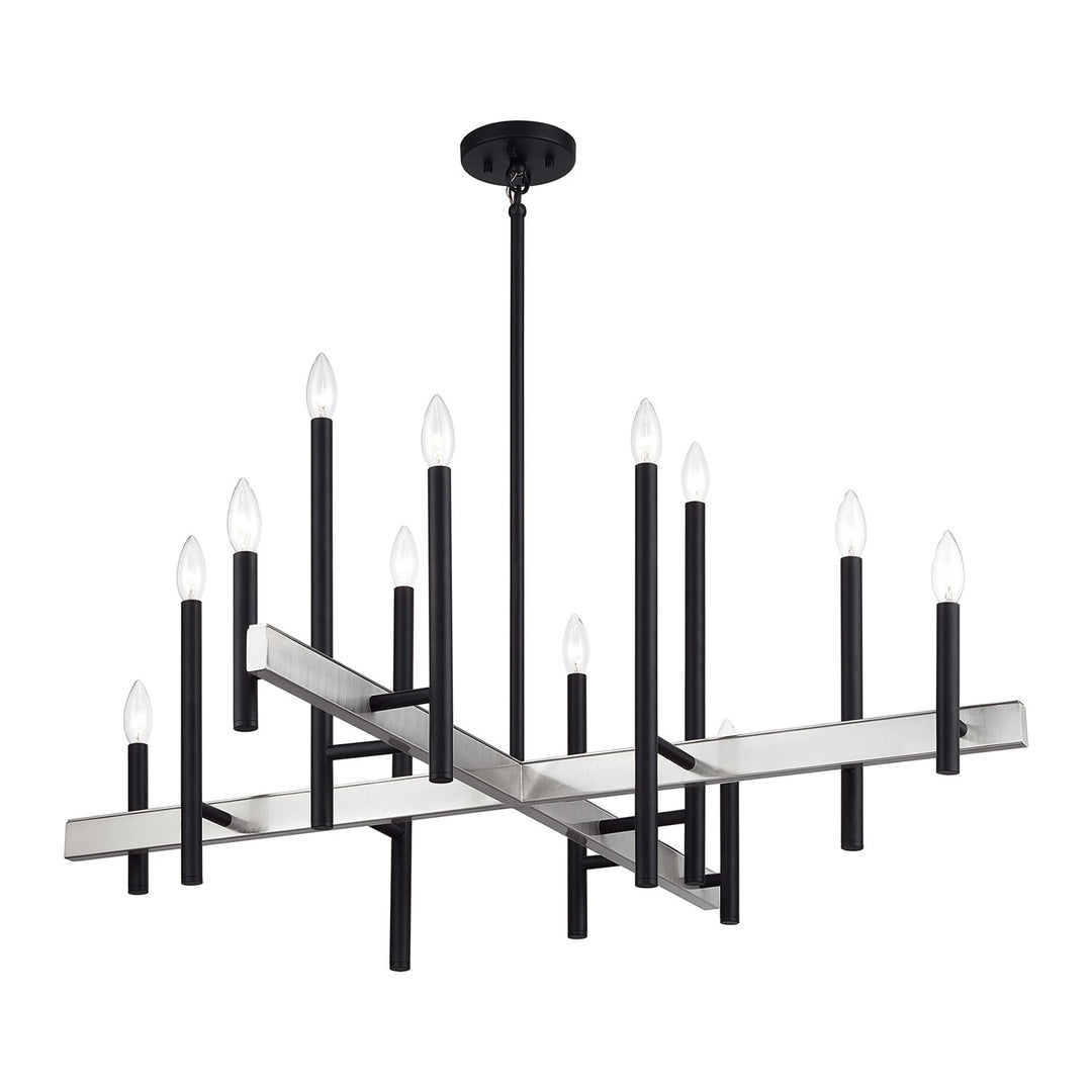 12 Light Black Extra Large Foyer Chandelier With Brushed Nickel Accents