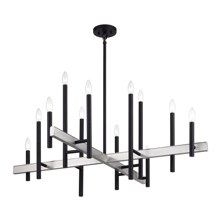 12 Light Black Extra Large Foyer Chandelier With Brushed Nickel Accents