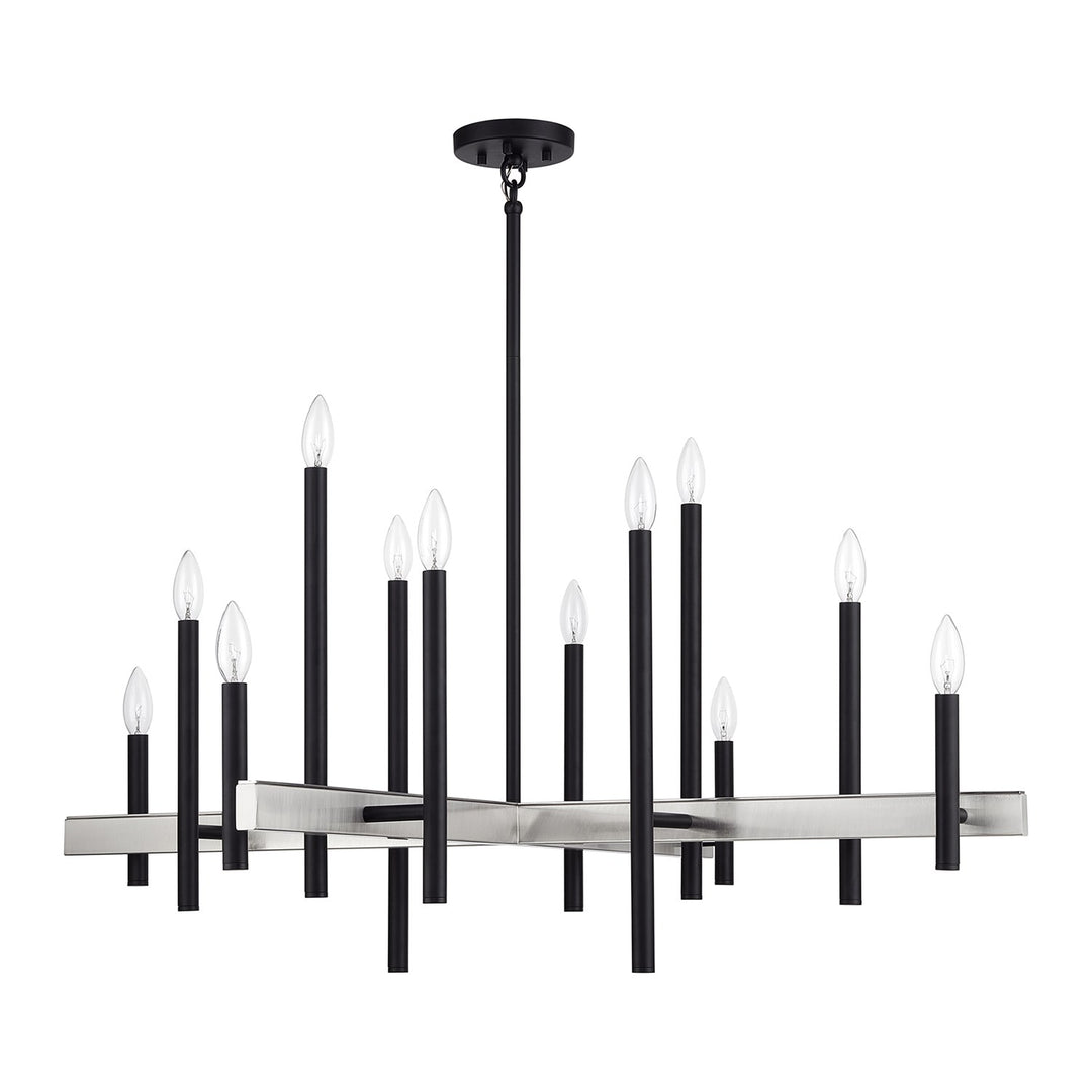 12 Light Black Extra Large Foyer Chandelier With Brushed Nickel Accents