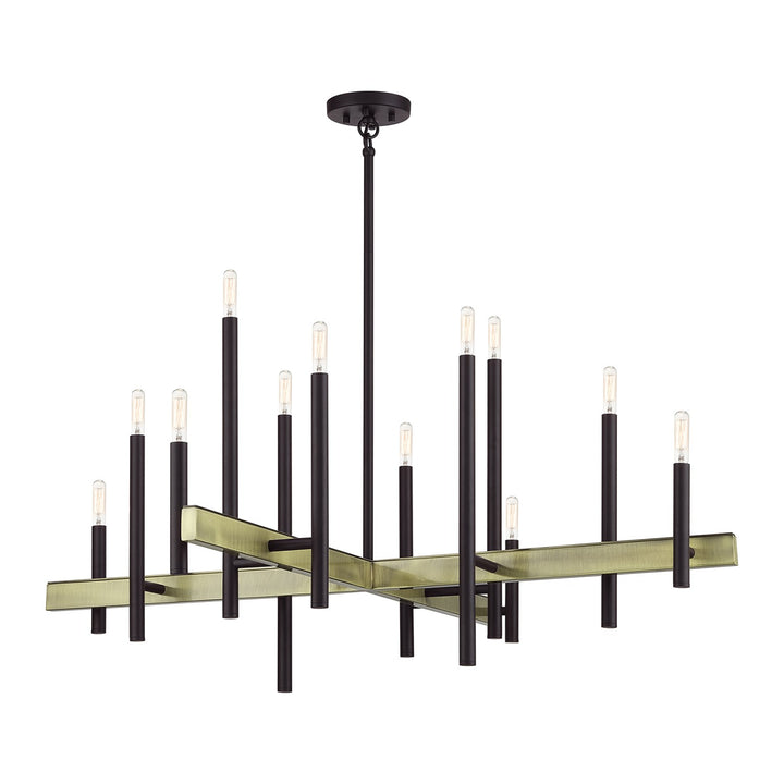 12 Light Bronze Extra Large Foyer Chandelier With Antique Brass Accents
