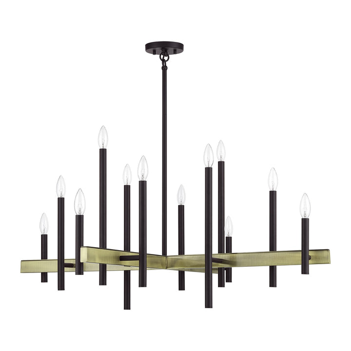 12 Light Bronze Extra Large Foyer Chandelier With Antique Brass Accents
