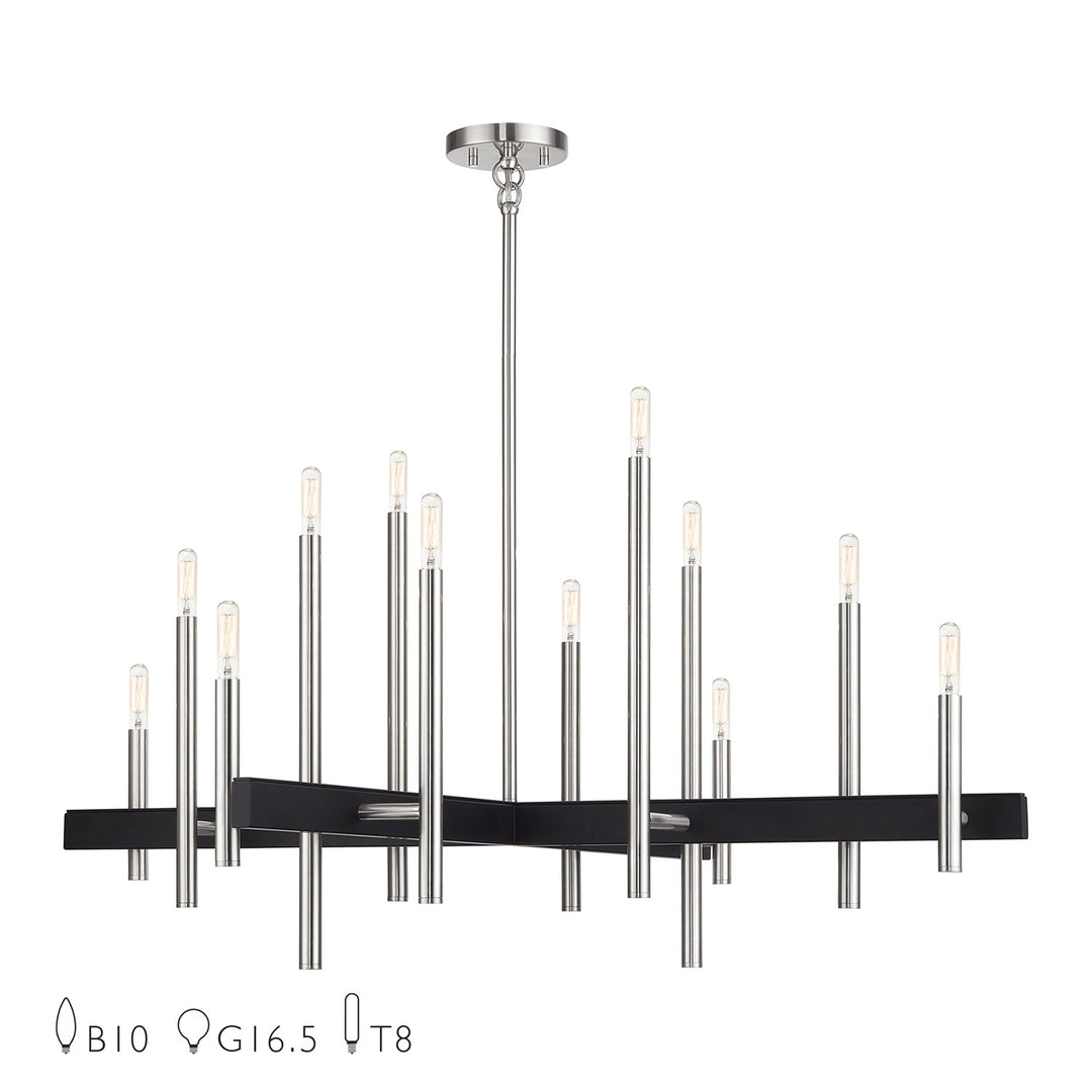 12 Light Brushed Nickel Extra Large Chandelier With Black Accents by Livex Lighting
