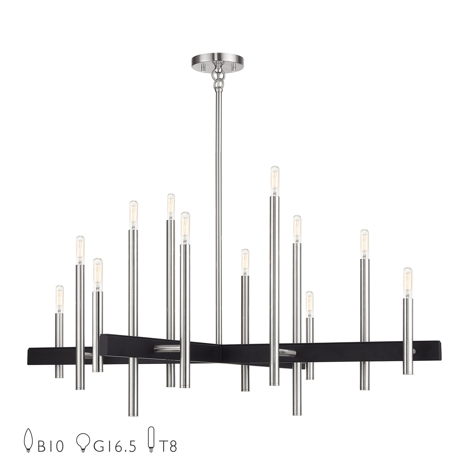 12 Light Brushed Nickel Extra Large Chandelier With Black Accents by Livex Lighting