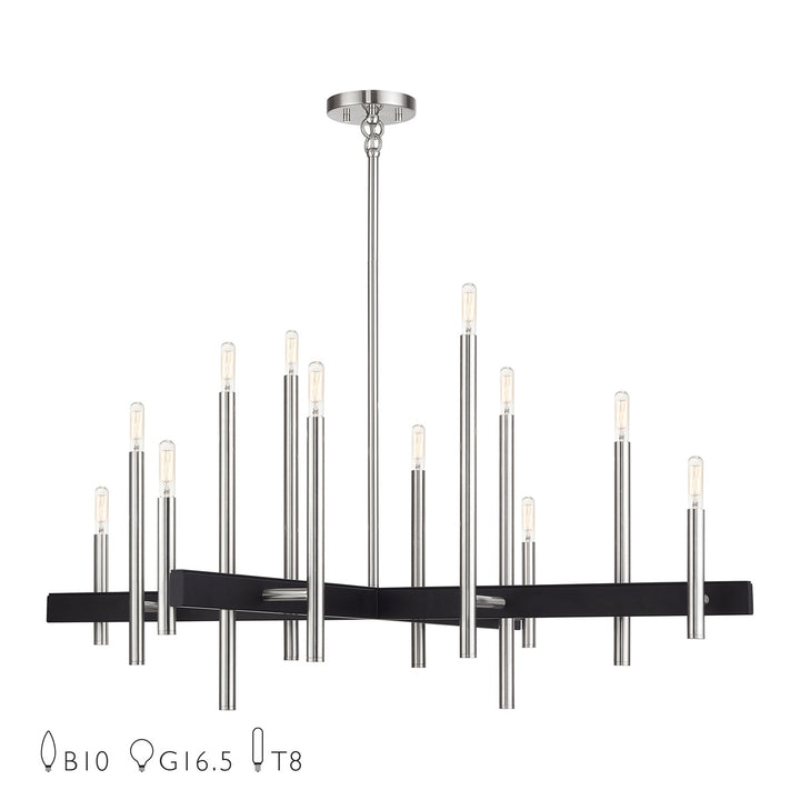 12 Light Brushed Nickel Extra Large Chandelier With Black Accents by Livex Lighting