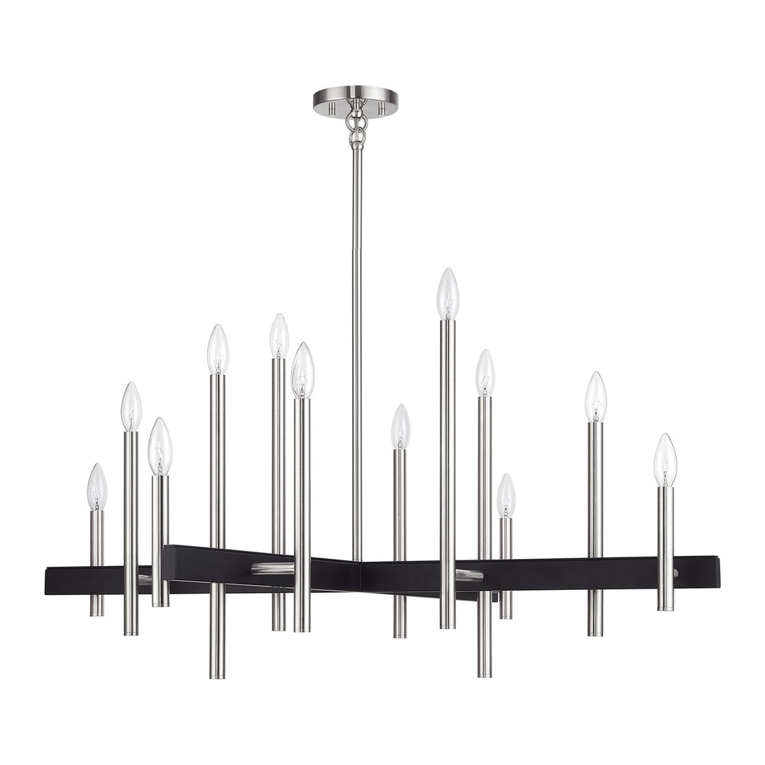 12 Light Brushed Nickel Extra Large Chandelier With Black Accents