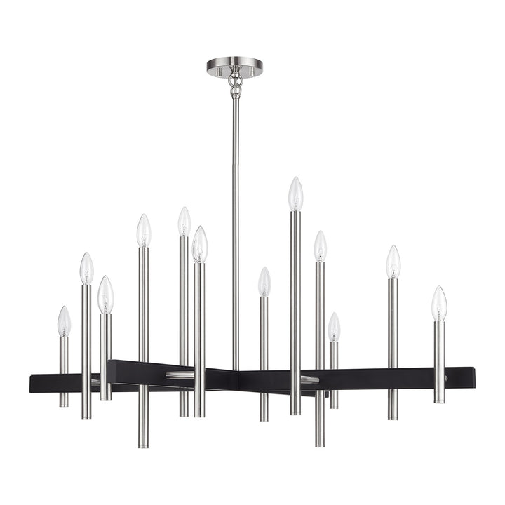 12 Light Brushed Nickel Extra Large Chandelier With Black Accents