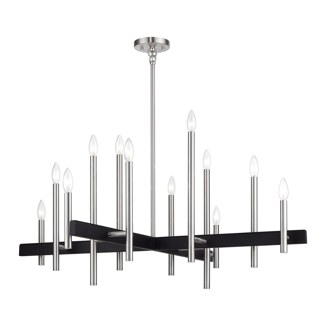 12 Light Brushed Nickel Extra Large Chandelier With Black Accents