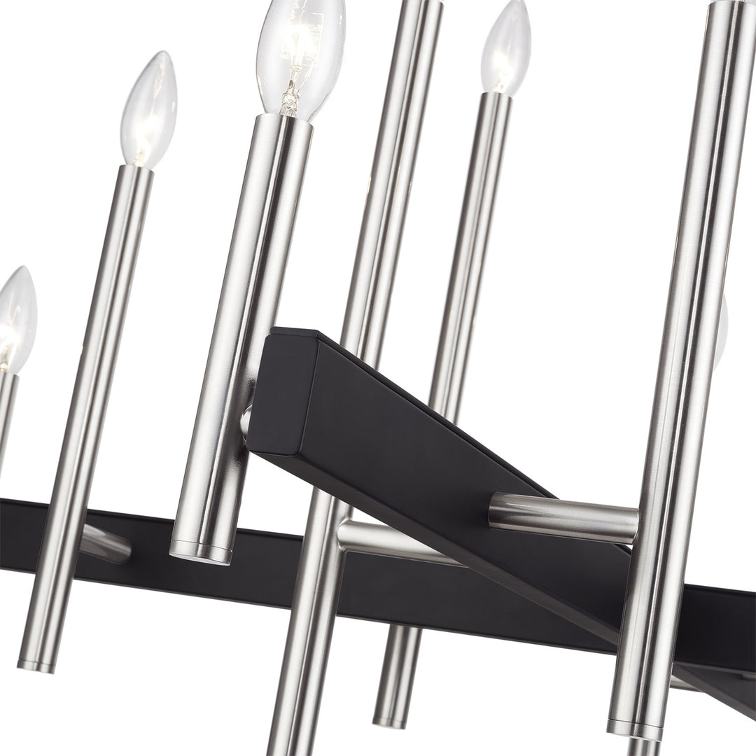 12 Light Brushed Nickel Extra Large Chandelier With Black Accents