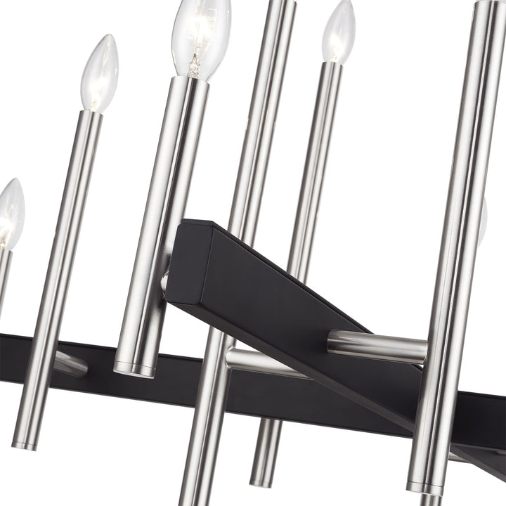 12 Light Brushed Nickel Extra Large Chandelier With Black Accents