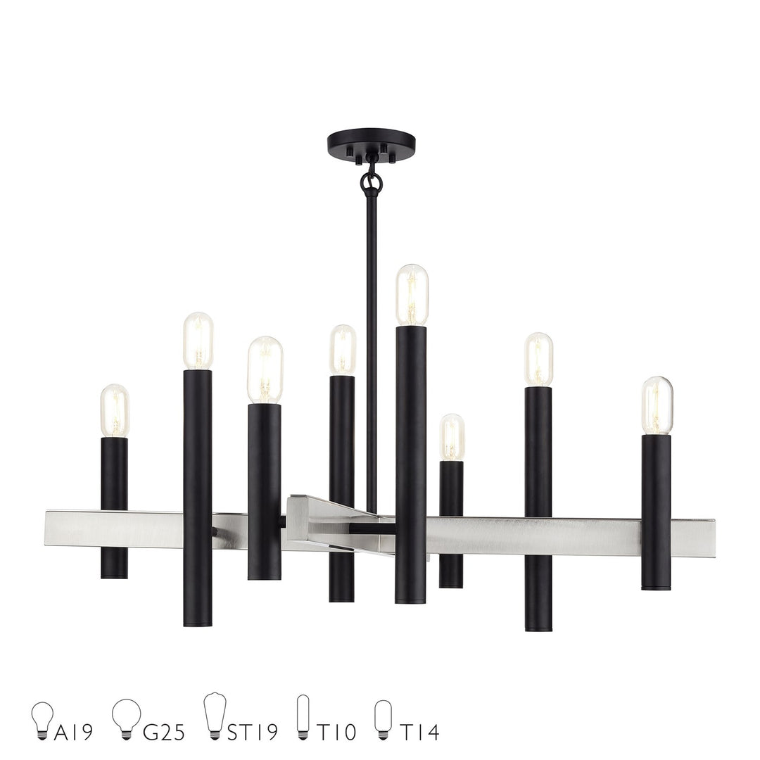 8 Light Black Large Chandelier With Brushed Nickel Accents by Livex Lighting