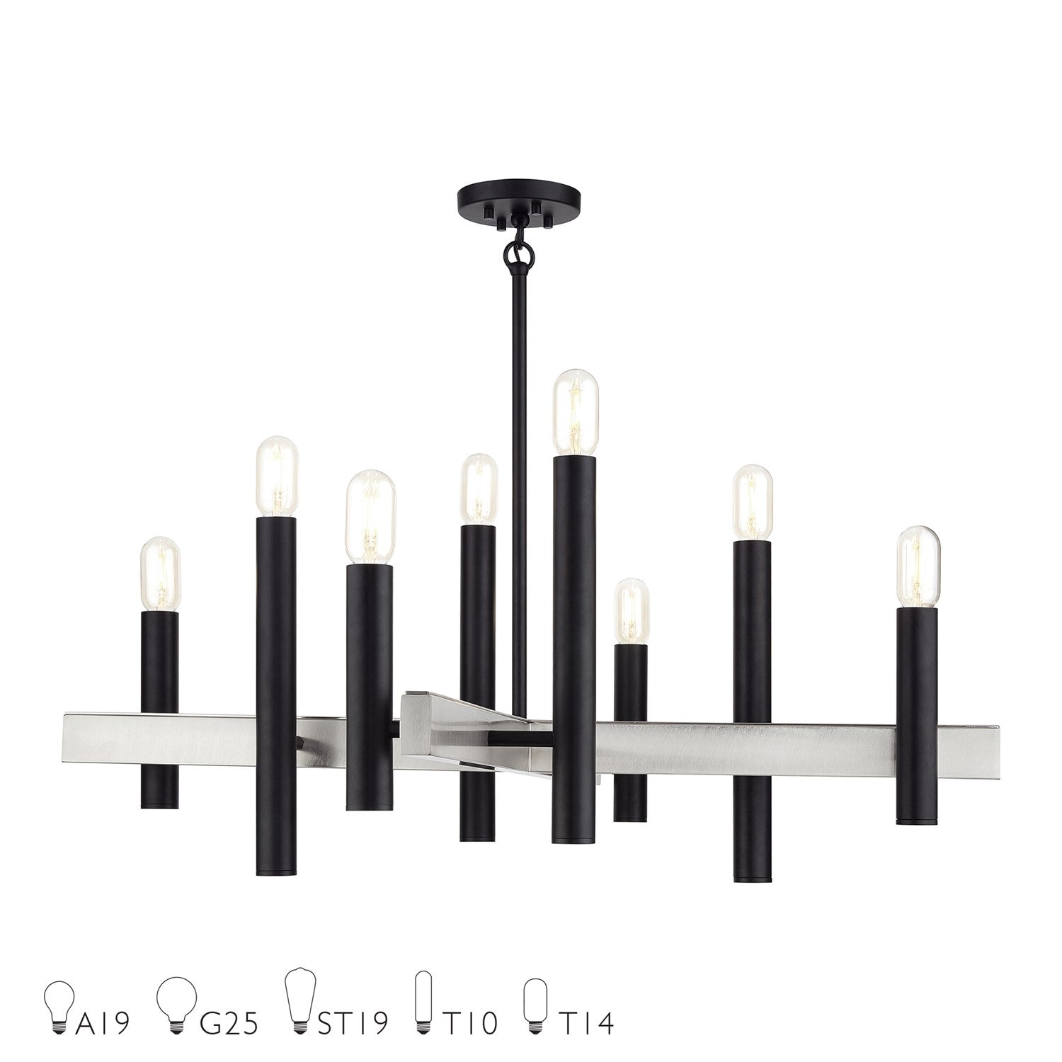 8 Light Black Large Chandelier With Brushed Nickel Accents by Livex Lighting
