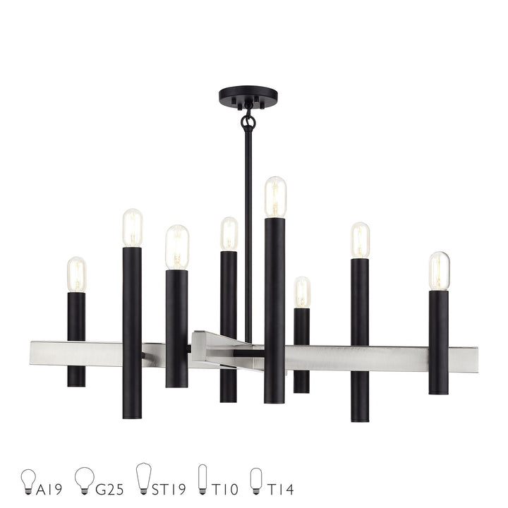 8 Light Black Large Chandelier With Brushed Nickel Accents by Livex Lighting