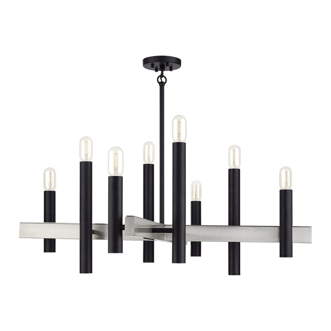8 Light Black Large Chandelier With Brushed Nickel Accents