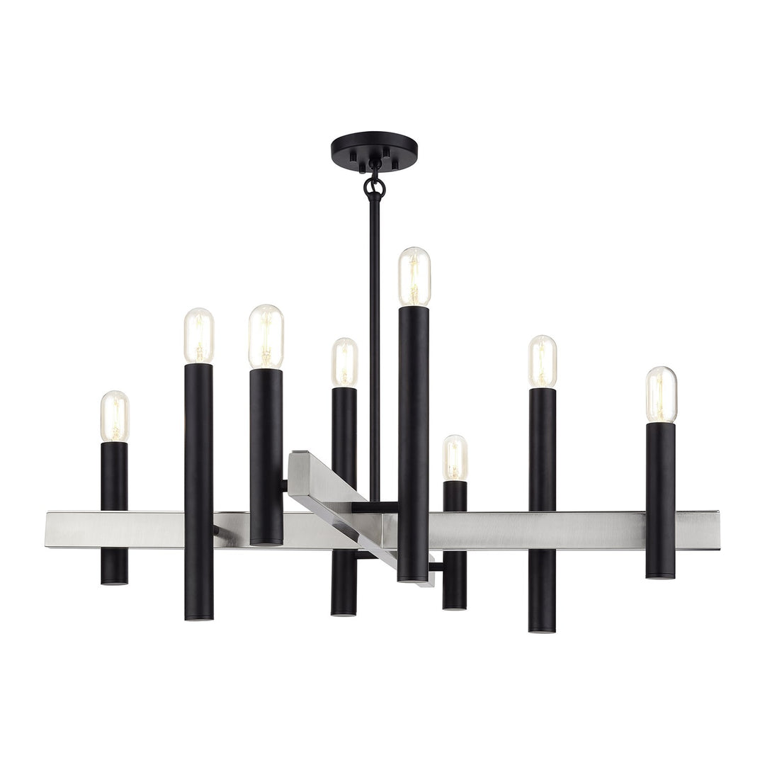 8 Light Black Large Chandelier With Brushed Nickel Accents