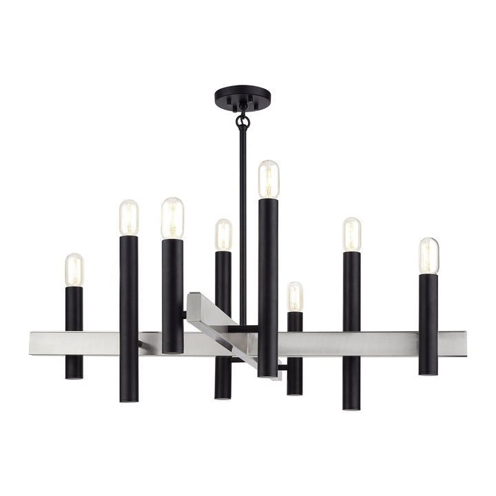 8 Light Black Large Chandelier With Brushed Nickel Accents