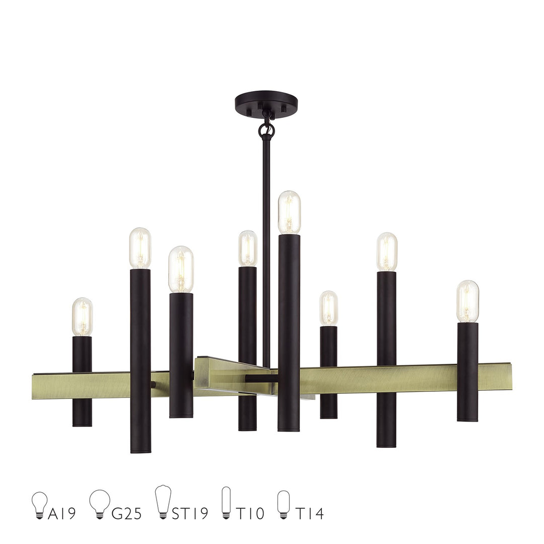 8 Light Bronze Large Chandelier With Antique Brass Accents by Livex Lighting