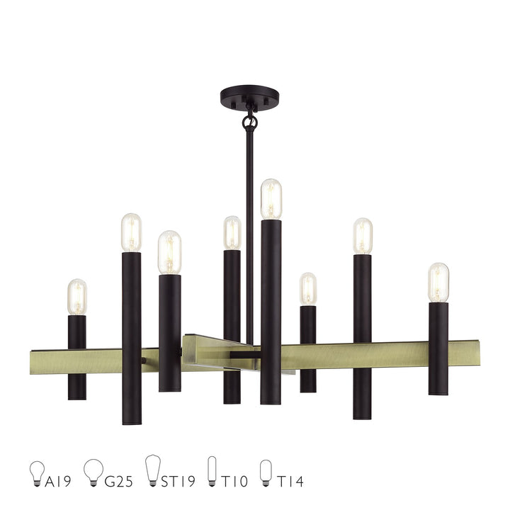 8 Light Bronze Large Chandelier With Antique Brass Accents by Livex Lighting