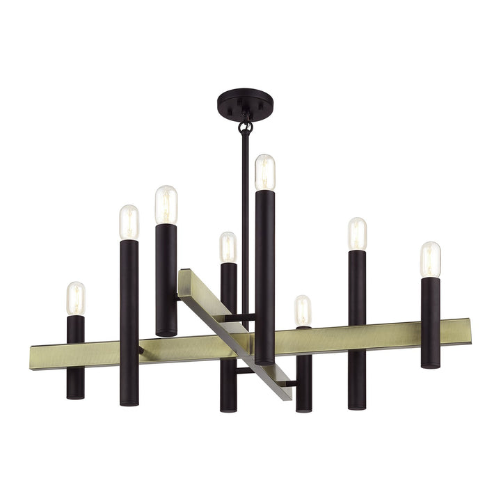 8 Light Bronze Large Chandelier With Antique Brass Accents