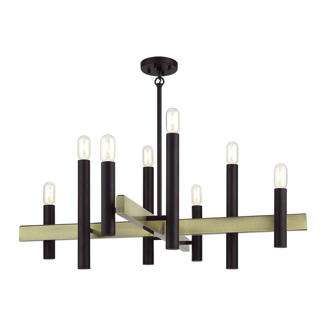 8 Light Bronze Large Chandelier With Antique Brass Accents