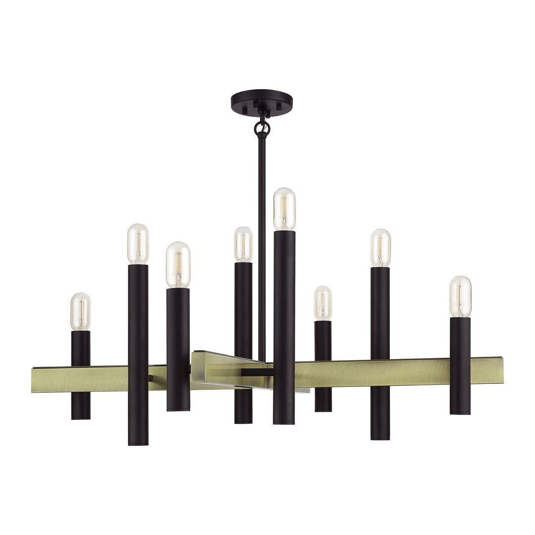 8 Light Bronze Large Chandelier With Antique Brass Accents