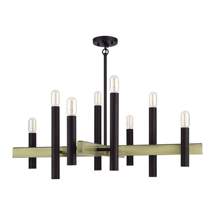 8 Light Bronze Large Chandelier With Antique Brass Accents