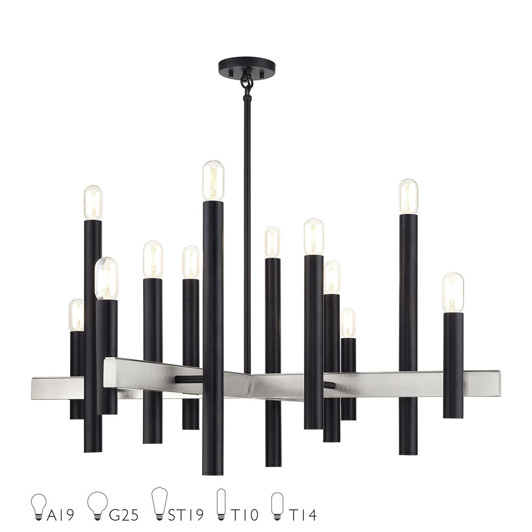 12 Light Black Extra Large Chandelier With Brushed Nickel Accents by Livex Lighting