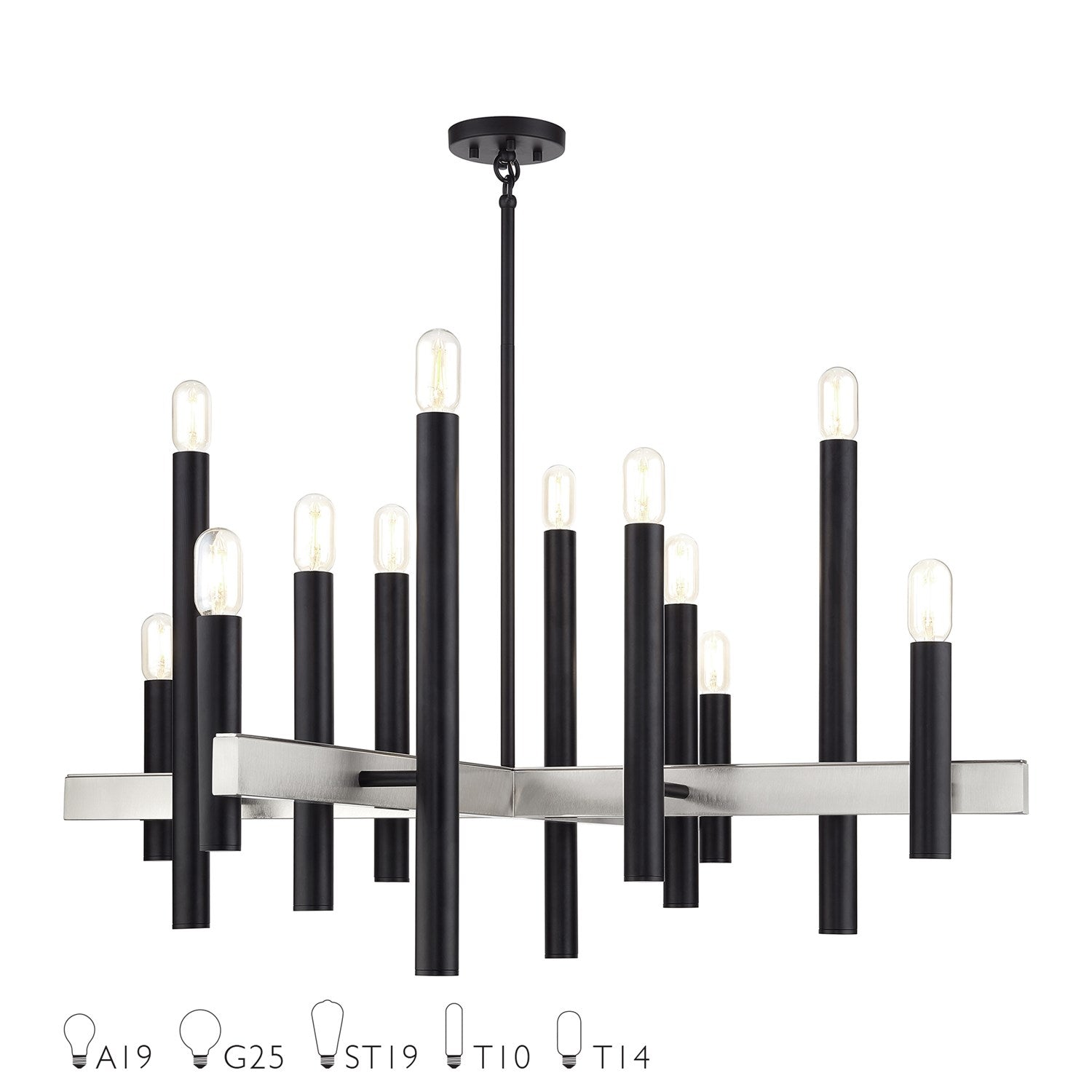 12 Light Black Extra Large Chandelier With Brushed Nickel Accents by Livex Lighting
