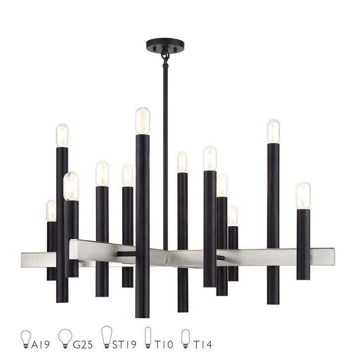 12 Light Black Extra Large Chandelier With Brushed Nickel Accents by Livex Lighting