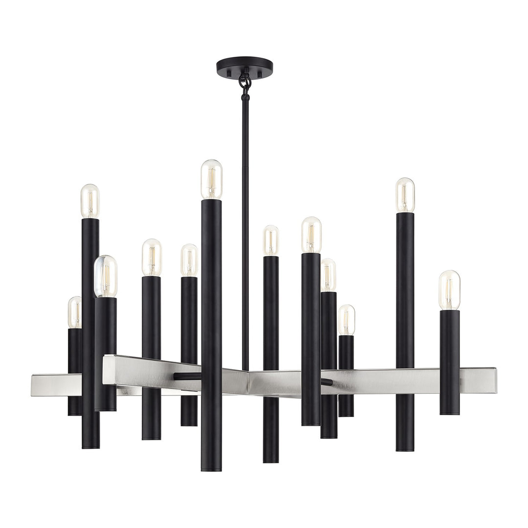 12 Light Black Extra Large Chandelier With Brushed Nickel Accents
