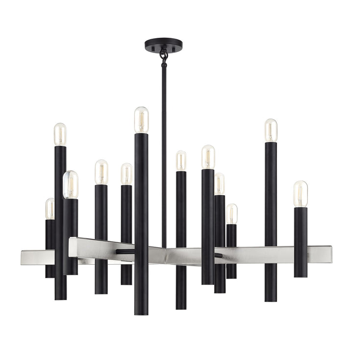 12 Light Black Extra Large Chandelier With Brushed Nickel Accents