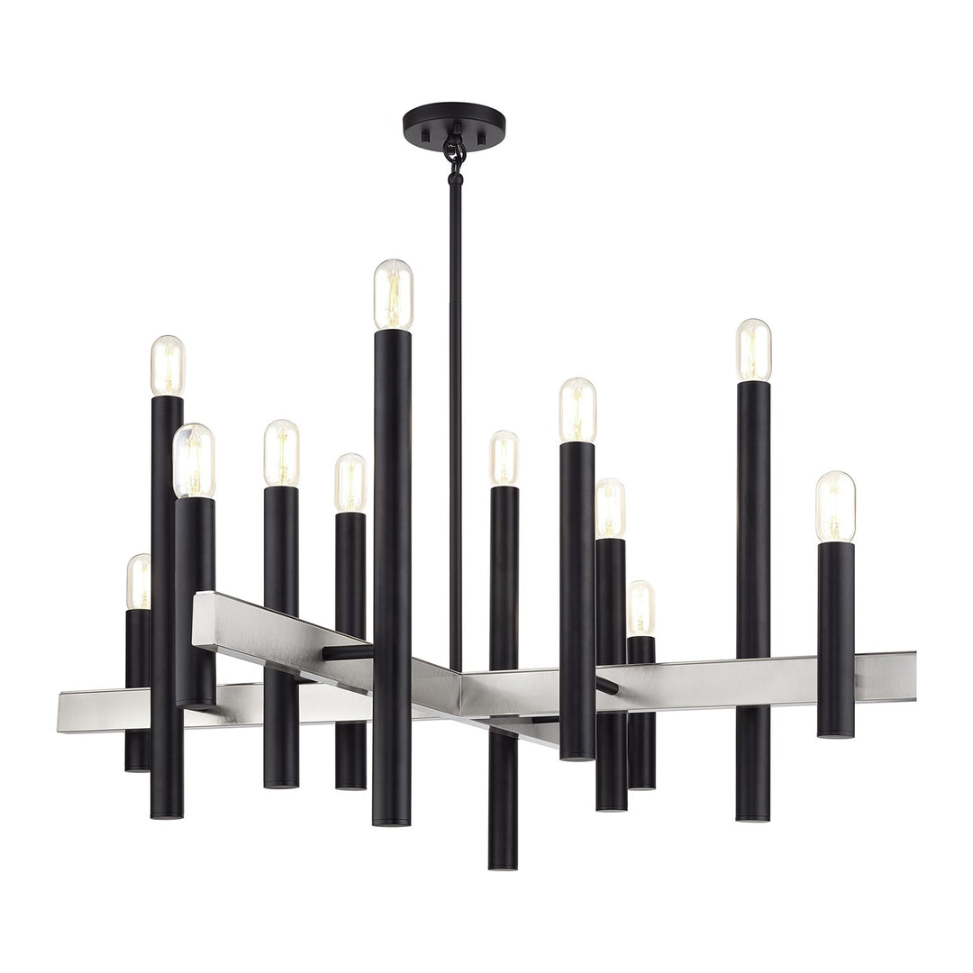 12 Light Black Extra Large Chandelier With Brushed Nickel Accents
