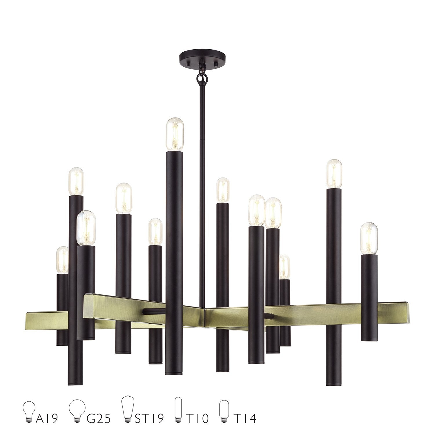 12 Light Bronze Large Foyer Chandelier With Antique Brass Accents by Livex Lighting