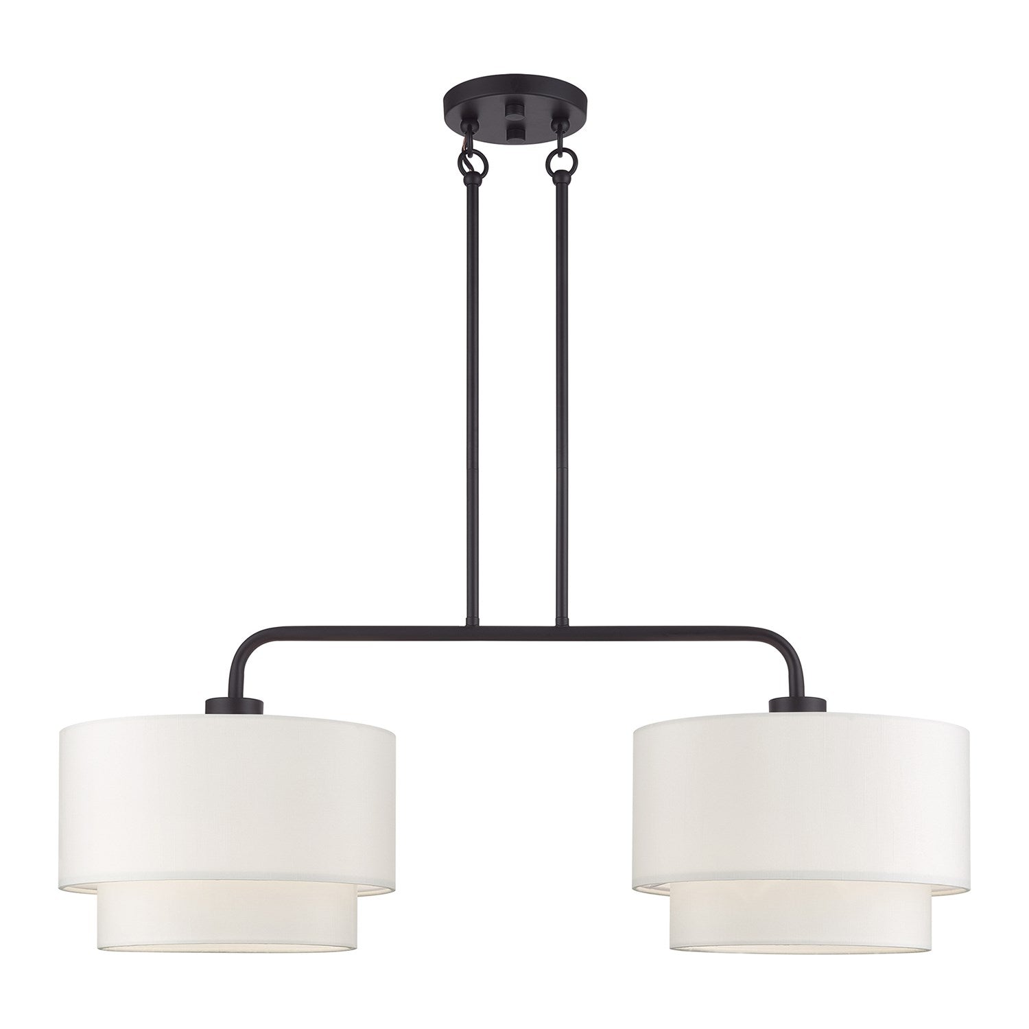 2 Light Bronze Large Linear Chandelier With Hand Crafted Off-White Color Fabrics by Livex Lighting