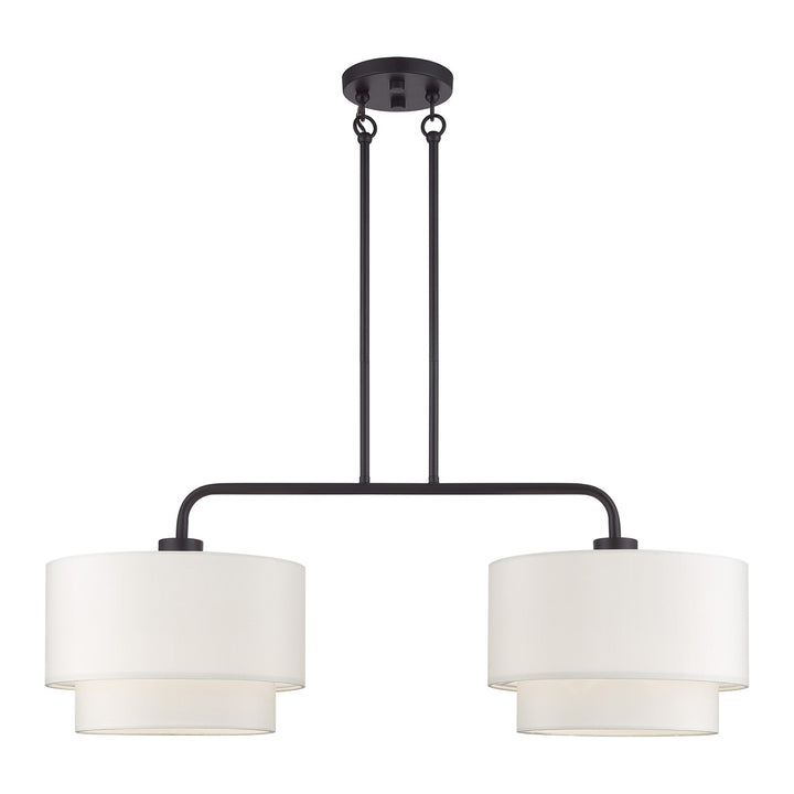 2 Light Bronze Large Linear Chandelier With Hand Crafted Off-White Color Fabrics by Livex Lighting