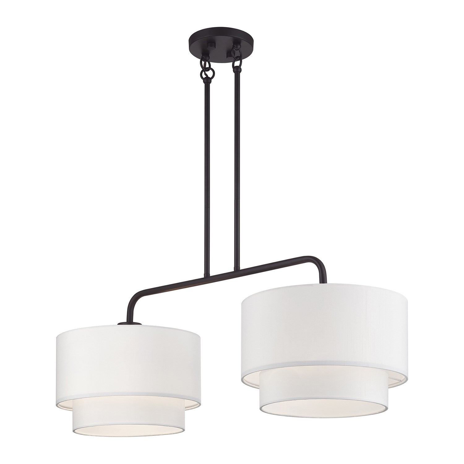 2 Light Bronze Large Linear Chandelier With Hand Crafted Off-White Color Fabrics