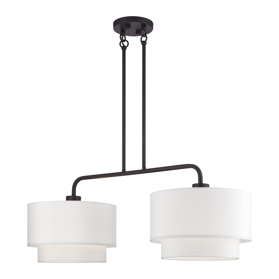 2 Light Bronze Large Linear Chandelier With Hand Crafted Off-White Color Fabrics